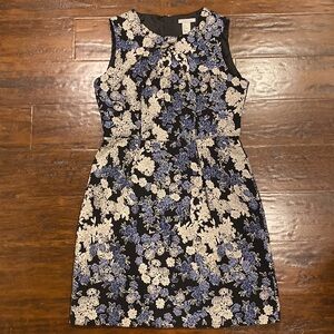 H&M Sleeveless Blue & White Floral Jacquard Dress Women’s 8